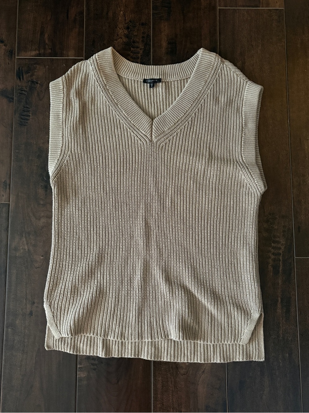 Dynamite 100% Cotton Knit Sweater Vest Beige V-Neck Size S - Picture 5 of 8